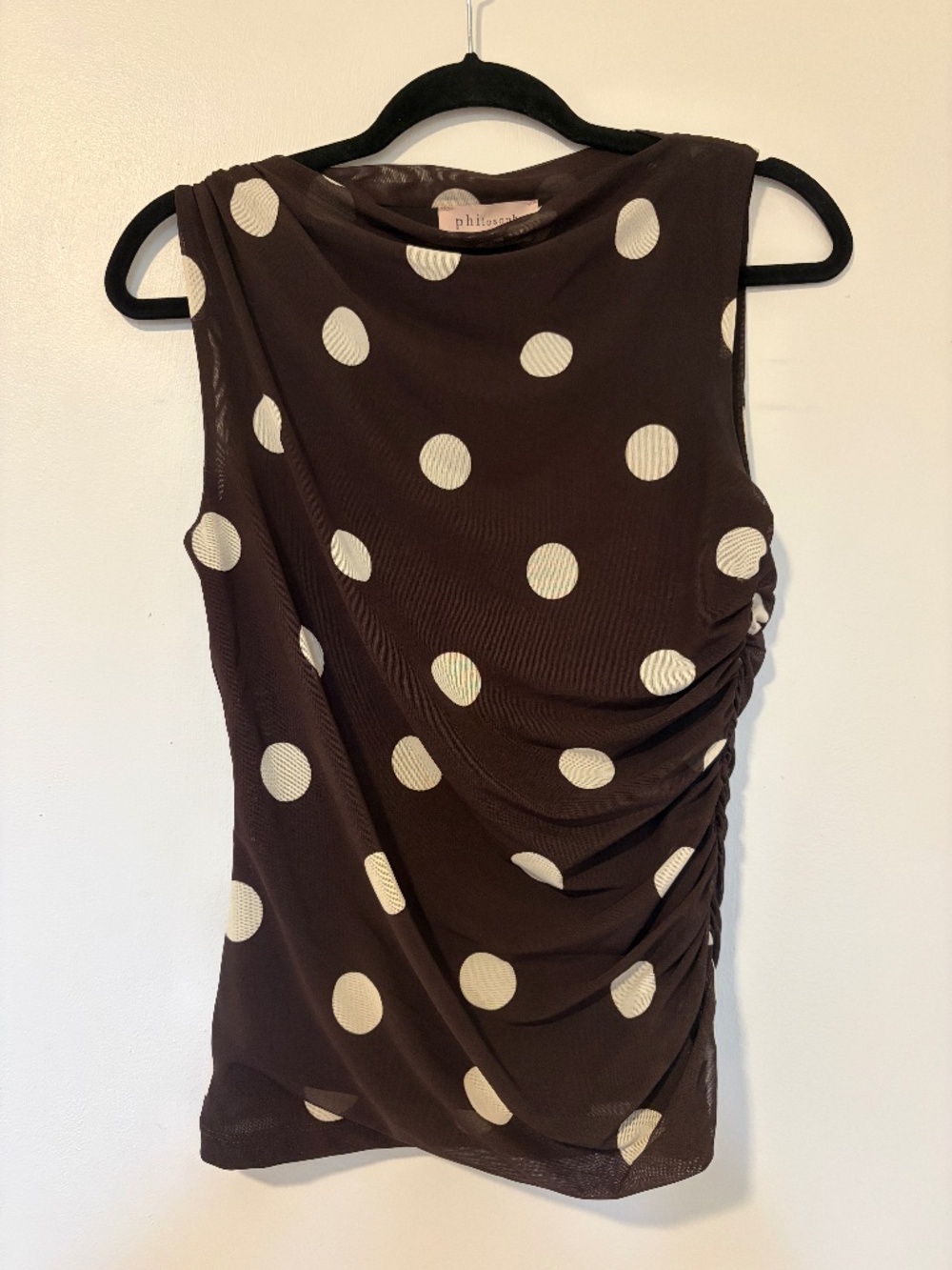 Philosophy dark brown polka dot tank XS